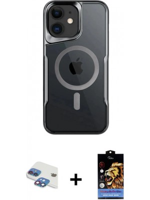 Marsilyan™- iPhone 11 Kılıf Yadigar Klasik Özel Seri - Siyah Buffer Hayalet Cam Ekran Koruyucu + Gökkuşağı Pers Alüminyum Kamera Lens