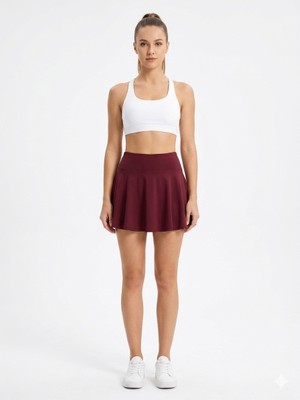 Beems Yüksek Bel Tenis Eteği - Şortlu Spor Etek - Koşu ve Fitness Skort
