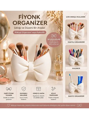 Luvena Makyaj Organizeri Kalemlik Masaüstü Organizer Fırçalık Kozmetik Düzenleyici Dekoratif Fiyonk Organizer