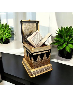 Byural Kur'an-I Kerim Hediyeli Kabe Maketi | Zirkon Taşlı Lüks Set | Dekoratif Islami Hediyelik