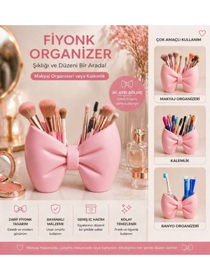Luvena Makyaj Organizeri Kalemlik Masaüstü Organizer Fırçalık Kozmetik Düzenleyici Dekoratif Fiyonk Organizer