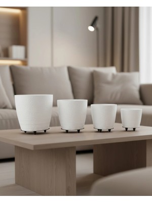 Motto Ticaret Mey Ithalat® 4’lü 3D Beyaz Ayaklı Saksı Seti Modern Minimal Dekoratif Vazo