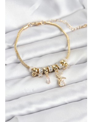 Motto Ticaret Mey Ithalat® Pirinç Gold Renk Tinkerbell Charmlı Kadın Bileklik