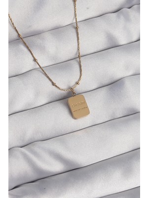 Motto Ticaret Mey Ithalat® 316L Çelik Gold Renk Kare Charm Model Kolye