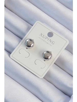 Motto Ticaret Mey Ithalat® Xuping Gümüş Renk Minimal Bombeli Oval Küpe