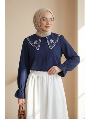 Moda Morfo Bebe Yaka Fistolu Kolu Lastikli Poplin Gömlek Bluz -Laci