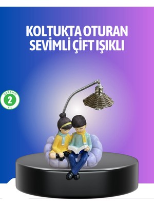 Motto Ticaret Mey Ithalat® Kitap Okuyan Çift Figürlü Gece Lambası Romantik Dekoratif Masa Lambası