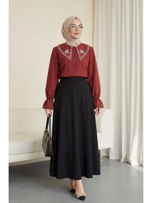Moda Morfo Bebe Yaka Fistolu Kolu Lastikli Poplin Gömlek Bluz -Bordo