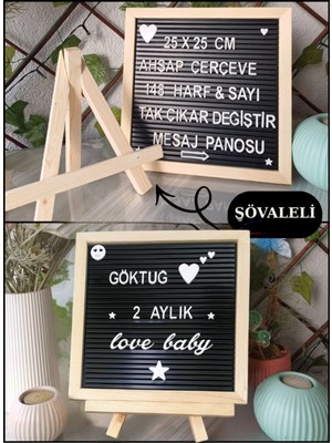 Özbience Kişiye Özel Ahşap Mesaj ve Yazı Tahtası Seti, Şövaleli Çerçeve