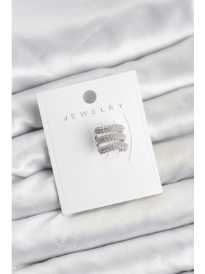 Motto Ticaret Mey Ithalat® Pirinç Gümüş Renk Zirkon Taşlı Earcuff Kıkırdak Küpe
