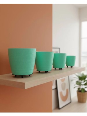 Motto Ticaret 4’lü 3D Modern Yeşil Vazo Seti Dekoratif Ayaklı Saksı Takımı