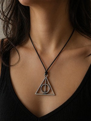 Herşey Nota Harry Potter Ölüm Yadigarları Sembol Ipli Kolye Unisex Hediye