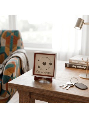 Miaju Sevgi Temalı Modern Aksesuar, Canım Annem Yazılı ve Kalp Figürlü 10X10 cm Minyatür Hediyelik Tasarım