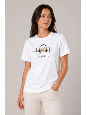 Sun & North Sun&north Müzik Temalı Baskılı Tişört Bisiklet Yaka Kısa Kol T-Shirt - Beyaz