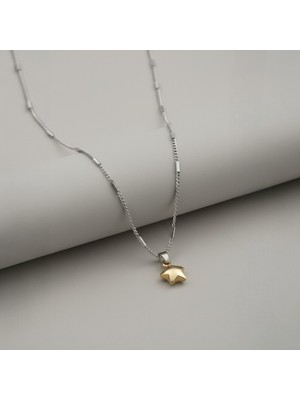 Lorivelle Premium Paslanmaz Çelik Gold Minimal 3D Yıldız Kolye - Ömürlük Işıltı ve Silindir Bar Zincir