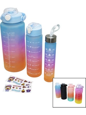 LTG Nova 3pcs Renkli̇ 300-900-2000ML Moti̇vasyon Suluk Matara Telefonluklu
