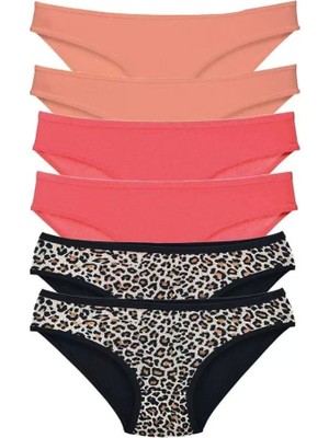 Beruflic 6 Adet Likralı Kadın Slip Külot Leopar Pudra Fuşya Under Moda
