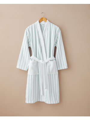 English Home Mono Stripe Pamuk Bornoz S-M Beyaz - Yeşil