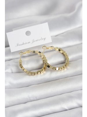 Inure Jewelry Pirinç Gold Renk Kare Halka Model Kadın Küpe