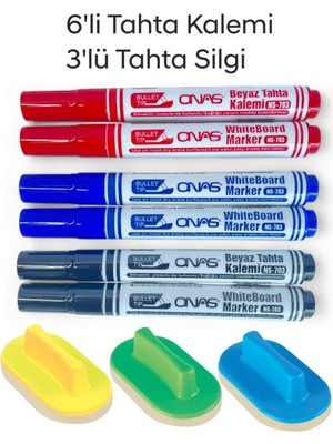 Özbience Yuvarlak Uç Beyaz Yazı Tahta Kalemi 6'lı ve Tahta Silgisi 3'lü Set