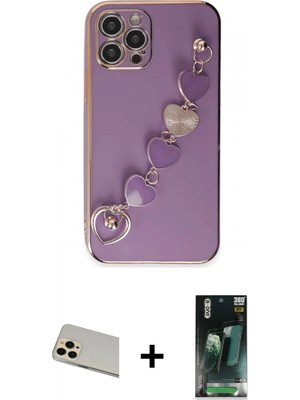 Marsilyan™- iPhone 12 Pro Kılıf Nova Işık Prime - Siyah 360 Mat Full Body Arka Koruyucu + Gold Rainbow Kamera Lens Koruma Cam