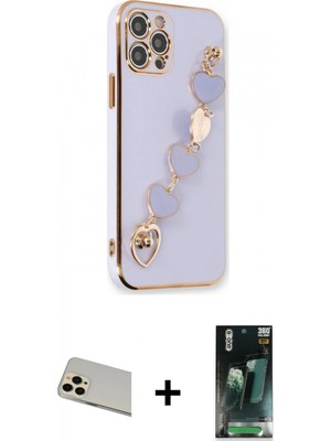 Marsilyan™- iPhone 12 Pro Kılıf Nova Işık Prime - Siyah 360 Mat Full Body Arka Koruyucu + Gold Rainbow Kamera Lens Koruma Cam