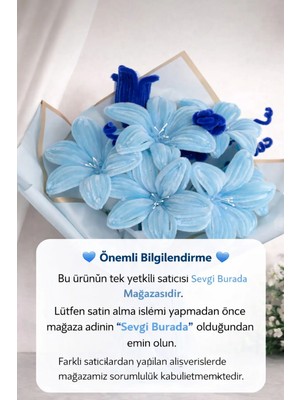 Sevgi Burada Özel Gün Hediyesi Mavi Lilyum Şönil Buket