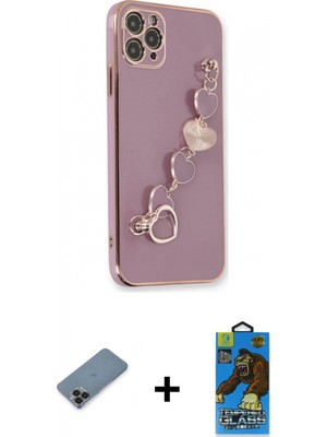Marsilyan™- iPhone 11 Pro Max Kılıf Nova Işık Prime - Siyah 18D Cam Ekran Koruyucu + Siyah Metal Kamera Lens Koruma Cam