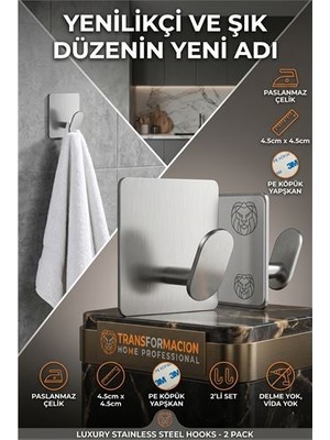 Hobilinka 2'li Banyo ve Mutfak Askı Seti - SUS304 Lazer Kesim Çelik  Ultra Güçlü Yapışkanlı Askı 7231