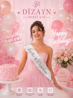 Dizayn Parti Evi Iyiki Doğdun Kuşağı Beyaz Gümüş – Doğum Günü Kuşağı, Party Aksesuarı, Fotoğraf Çekim Kuşağı