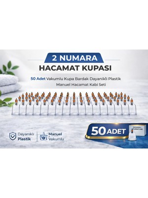 Renklime 2 Numara Hacamat Kupası 50 Adet Vakumlu Kupa Bardak Dayanıklı Plastik Manuel Hacamat Kabı