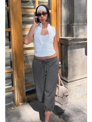 Madmext Füme Stoperli Barrel Fit Kapri Eşofman Altı MG2782