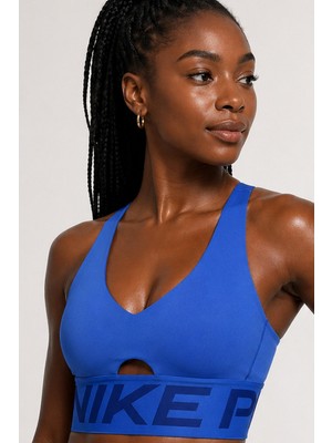 Nike Pro Indy Plunge-Support Bra Kadın Spor Bra Sax Mavi