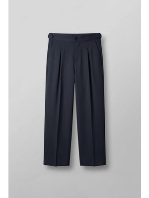 Abluka Online Erkek Süper Baggy Pileli Geniş Paça Gabardin Pantolon Lacivert