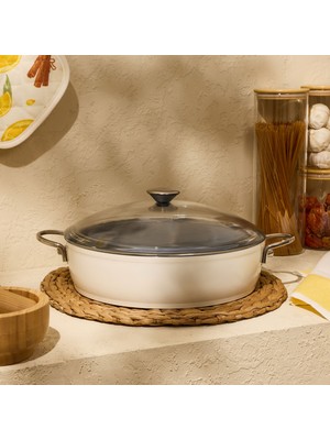 Evidea Kitchen Toscana Chef Basık Tencere - Beyaz / Gri - 30 cm