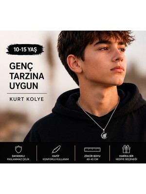 Voyage Accessory Paslanmaz Çelik 40-45 cm Zincir Seçenekli Genç Erkek Kurt Kolye