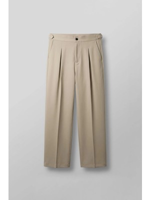 Abluka Online Erkek Süper Baggy Pileli Geniş Paça Gabardin Pantolon Bej