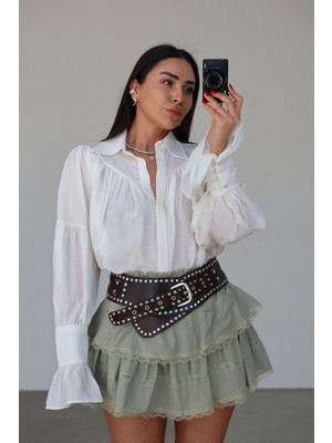 Özge Özgenç Ispanyol Kol Büzgülü Gömlek