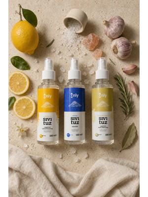Gurme Sıvı Tuz Seti 3’lü Limonlu Sade Sarımsaklı Sprey Gurme Lezzet Doğal Kaynak Tuzu 180 ml