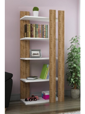 Favora Mole Kitaplık - Beyaz - Ceviz