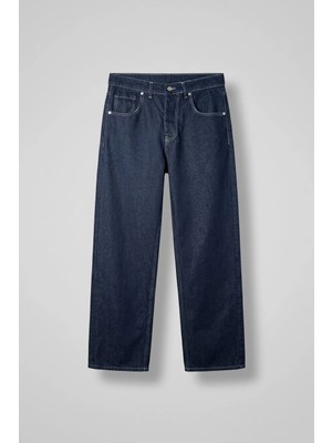 Abluka Online Erkek Baggy Fit Kontrast Dikişli Jean Pantolon Lacivert