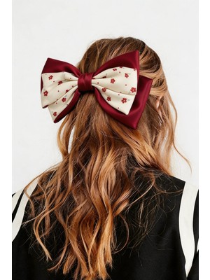 Bony Socks Kız Çocuk Çiçekli Fiyonklu Otomat Toka Ekru-Bordo