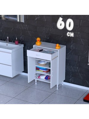 modilayn 1 Çekmece, Kapaklı ve 3 Raflı, Çok Amaçlı Banyo & Mutfak Dolabı (14 Farklı Genişlik Seçeneği)
