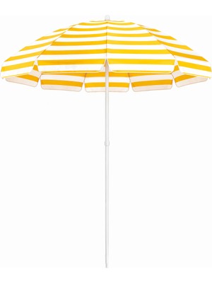 Sunlife Avcıoğlu 200 cm Sarı-Beyaz Plaj Şemsiyesi Fiberglass Gövdeli Rüzgara Dayanıklı Bahçe Balkon Kamp Plaj Şemsiyesi