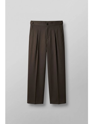 Abluka Online Erkek Süper Baggy Pileli Geniş Paça Gabardin Pantolon Koyu Kahve