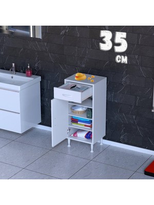 modilayn 1 Çekmece, Kapaklı ve 1 Raflı, Çok Amaçlı Banyo & Mutfak Dolabı (14 Farklı Genişlik Seçeneği)