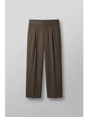 Abluka Online Erkek Süper Baggy Pileli Geniş Paça Gabardin Pantolon Açık Kahve