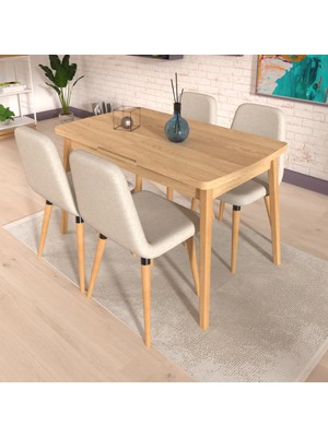Vilinze Tosya Sandalye Tosya Bank Avanos Ahşap Mdf Açılır Mutfak Masası Takımı - 70X120+30 cm