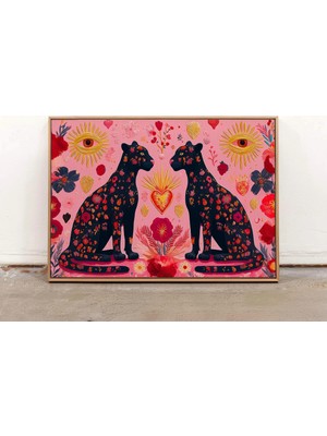 Ninastore Çiçekli Panter Sanat Baskısı:  Kutsal Kalp Pembe Dekor