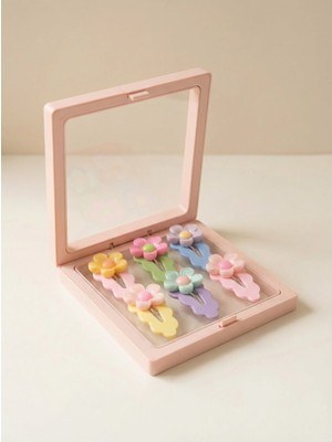 Bony Socks Kız Çocuk 6'lı Çiçek Aksesuarlı Plastik Kutulu Toka Seti Açık Pembe